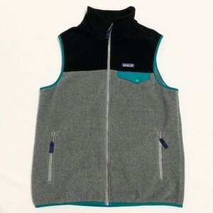 Patagonia Gray & Black Fleece Vest with Teal Trim